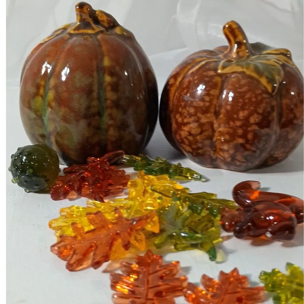 Vintage Greenbrier Ceramic Pumpkin Figurines Pair - Fall Autumn Harvest Decor
